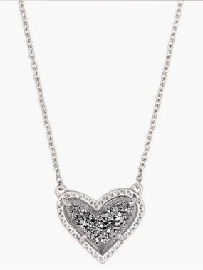 Kendra Scott Silver Heart Pendant Necklace with Glitter Inlay